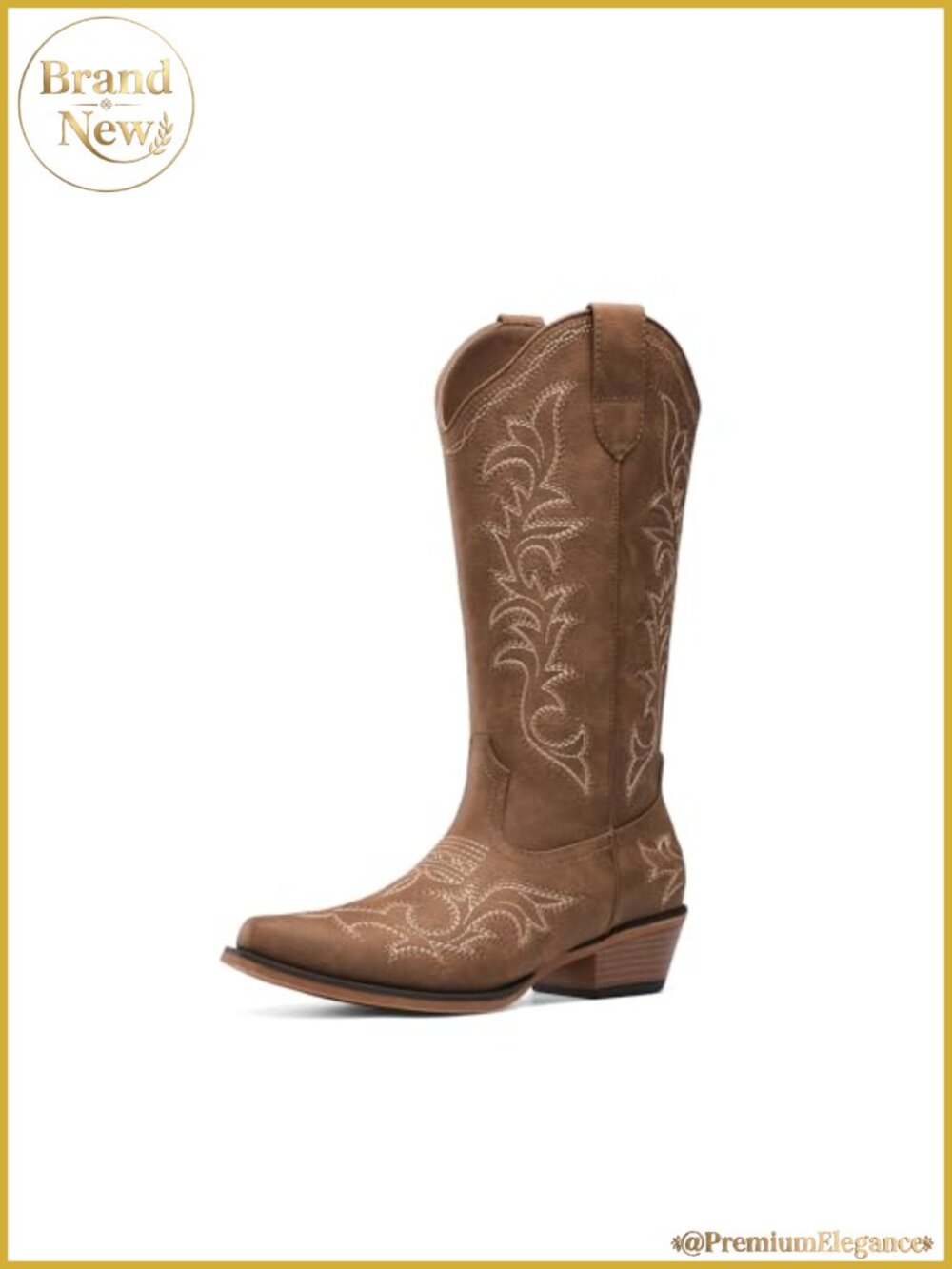 Women's Faux Leather Western Cowboy Boots Mid-Calf Block Heel